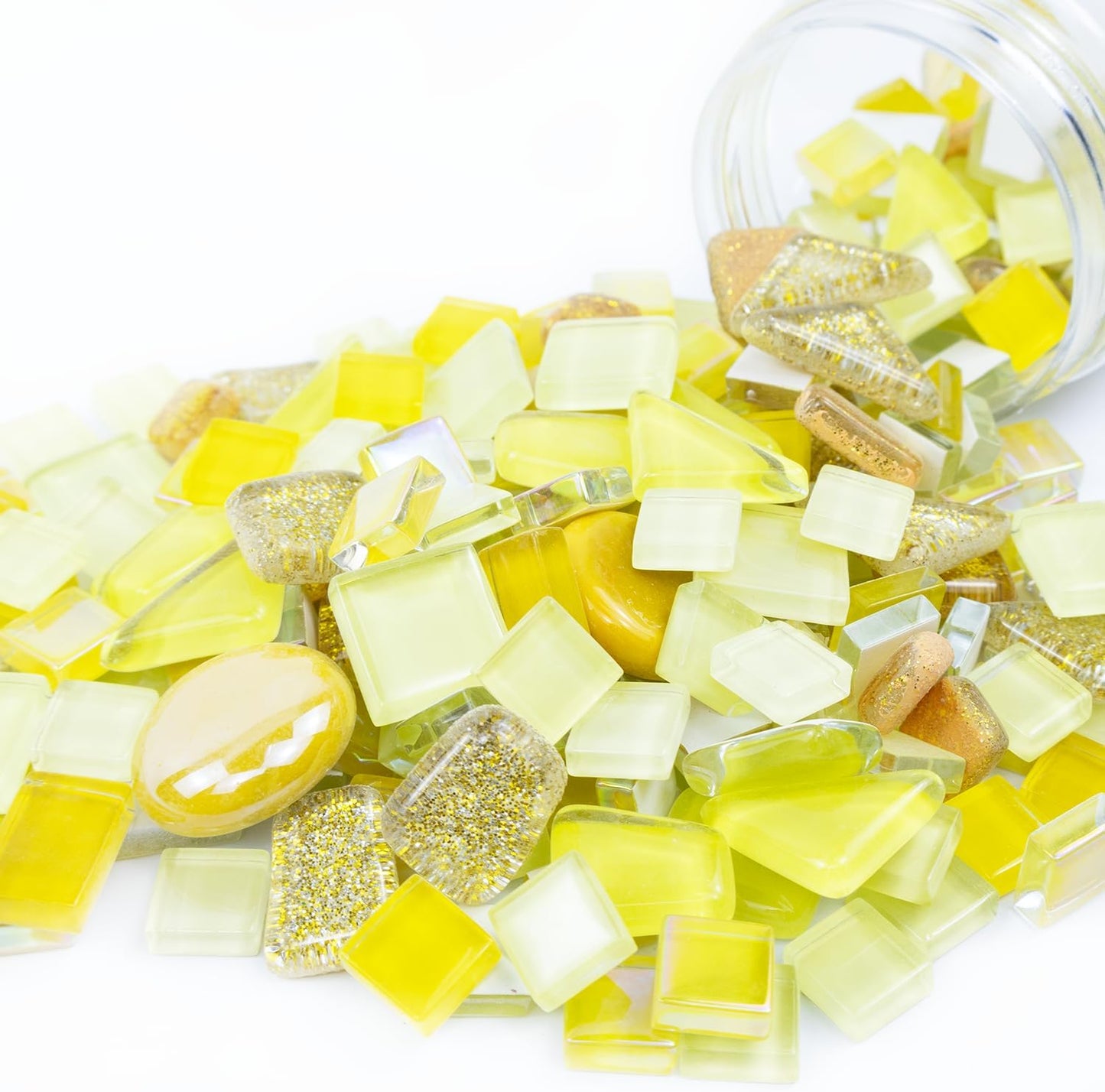 Mosaic Tiles,Glass Mosaic tile,Mosaic Glass Pieces,Glass Mosaic Tiles for Crafts Resin Art,Photo Frames,Vases,DIY lamps Candle Holders Kitchen Countertop Home Decor, 200g (Mixed-Gold Yellow)