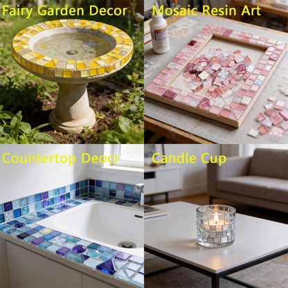 Mosaic Tiles,Glass Mosaic tile,Mosaic Glass Pieces,Glass Mosaic Tiles for Crafts Resin Art,Photo Frames,Vases,DIY lamps Candle Holders Kitchen Countertop Home Decor, 200g (Mixed-Gold Yellow)