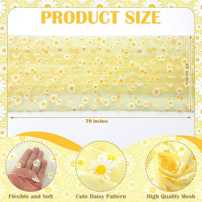 8 Pcs Yellow Daisy Table Runner 29 X70 Inch Yellow Tulle Lace Table Cloth Florals Seasonal Sheer Dining Cover for Daisy Retro Boho Birthday Baby Shower Wedding Holiday Party Home Kitchen Decor