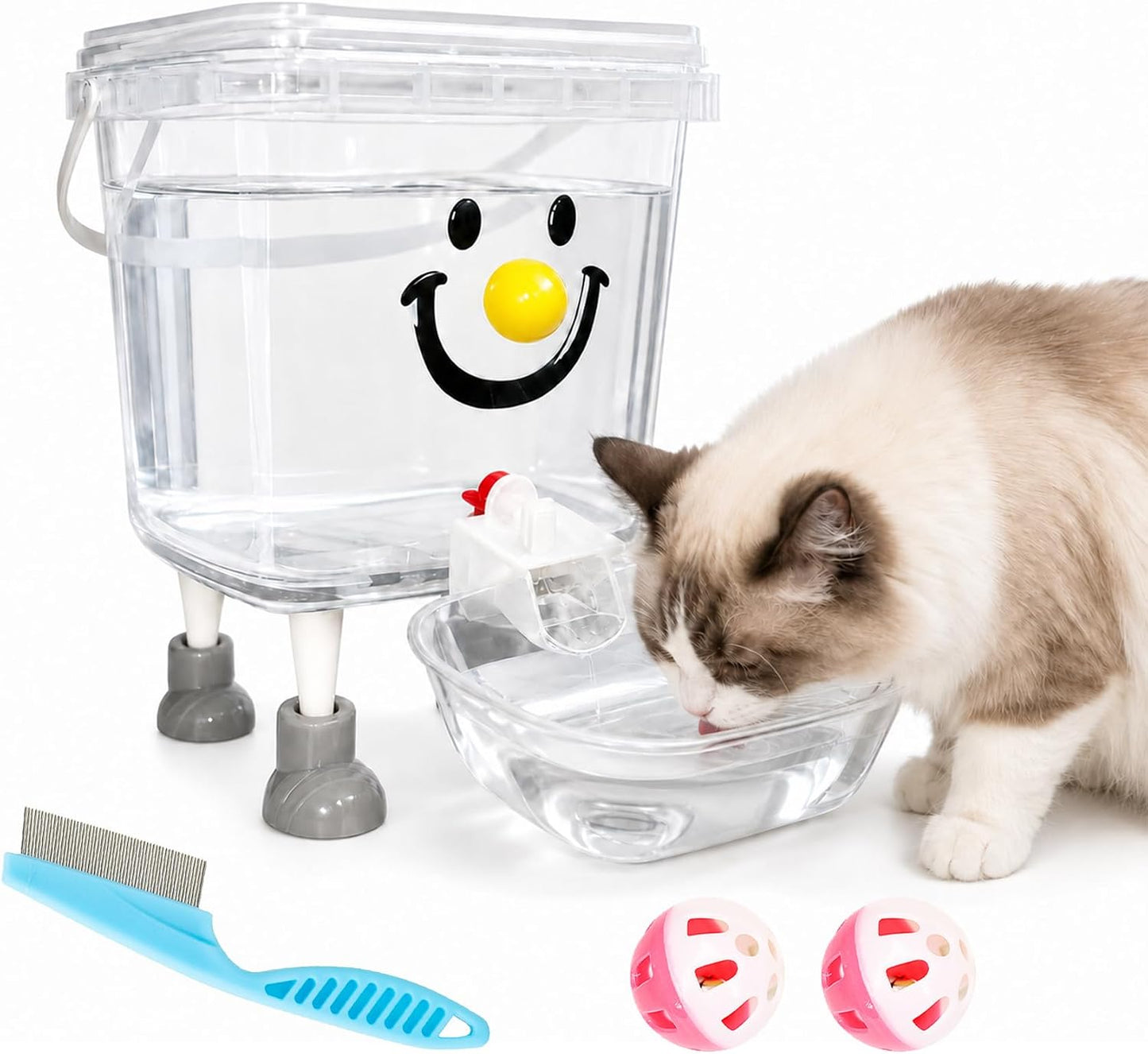 Smile Face Dog Cat Water Feeder Gravity Water Dispenser, 3L/5L Sizes | Transparent Gravity Water Bowl with PP Material, Small Large Cats Dogs, Use Indoor for All Pets (Yellow, 3L/101Oz)