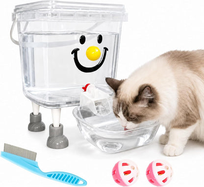 Smile Face Dog Cat Water Feeder Gravity Water Dispenser, 3L/5L Sizes | Transparent Gravity Water Bowl with PP Material, Small Large Cats Dogs, Use Indoor for All Pets (Yellow, 3L/101Oz)