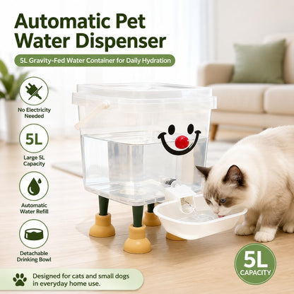Smile Face Dog Cat Water Feeder Gravity Water Dispenser, 3L/5L Sizes | Transparent Gravity Water Bowl with PP Material, Small Large Cats Dogs, Use Indoor for All Pets (Yellow, 3L/101Oz)