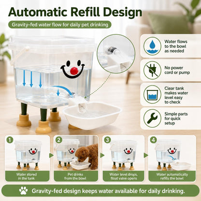 Smile Face Dog Cat Water Feeder Gravity Water Dispenser, 3L/5L Sizes | Transparent Gravity Water Bowl with PP Material, Small Large Cats Dogs, Use Indoor for All Pets (Yellow, 3L/101Oz)