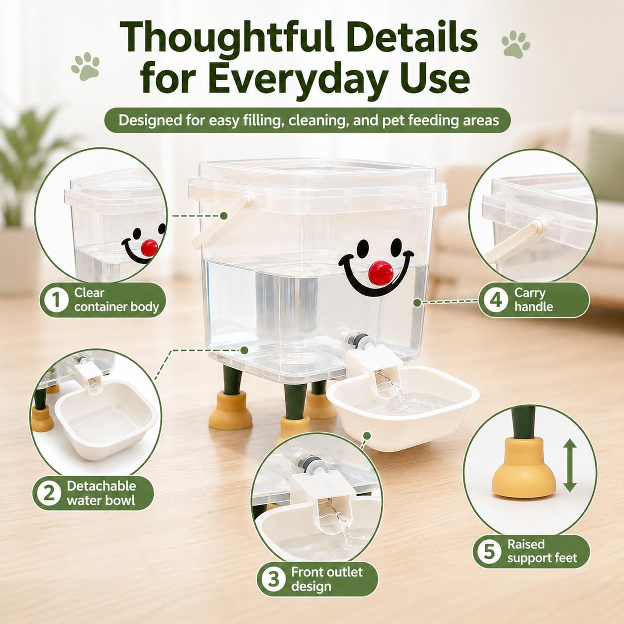 Smile Face Dog Cat Water Feeder Gravity Water Dispenser, 3L/5L Sizes | Transparent Gravity Water Bowl with PP Material, Small Large Cats Dogs, Use Indoor for All Pets (Yellow, 3L/101Oz)