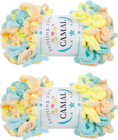 2 Pack Loop Yarn for Finger Knitting Soft Fluffy Finger Rainbow Yarn Chunky Chenille Plush Yarn for Crocheting Blanket, Rugs, Scarfs, DIY Handbags, Hand Crafts(Fresh Yellow)