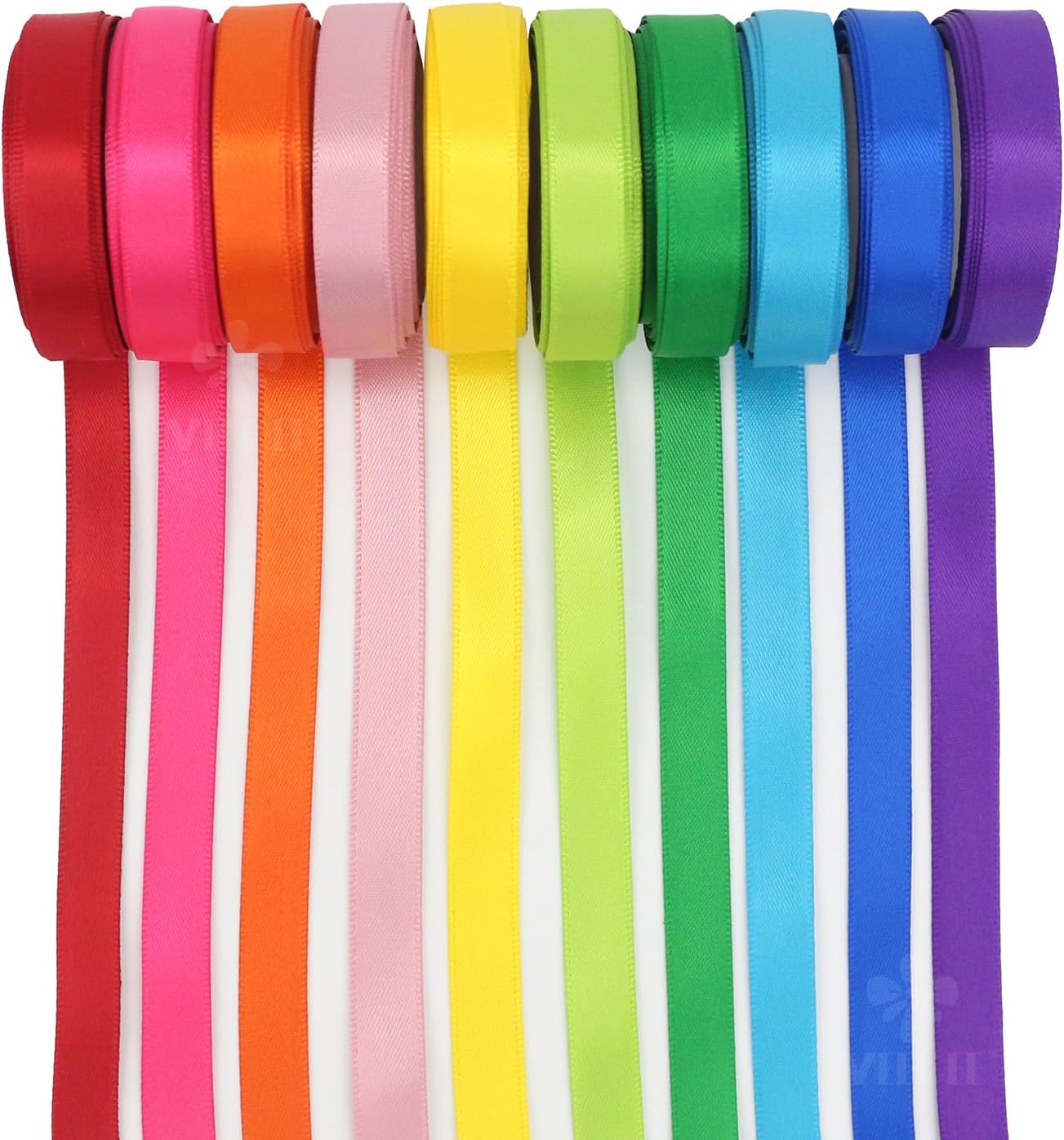 3/8 Inch Satin Ribbon Set – 10 Rolls Rainbow Double Face Ribbon for Gift Wrapping, 5 Yards Each (Total 50 Yards), Decorative Ribbon for Presents & Party Favors