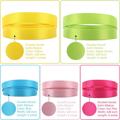 3/8 Inch Satin Ribbon Set – 10 Rolls Rainbow Double Face Ribbon for Gift Wrapping, 5 Yards Each (Total 50 Yards), Decorative Ribbon for Presents & Party Favors