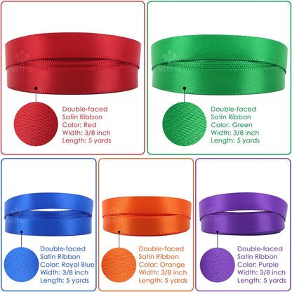 3/8 Inch Satin Ribbon Set – 10 Rolls Rainbow Double Face Ribbon for Gift Wrapping, 5 Yards Each (Total 50 Yards), Decorative Ribbon for Presents & Party Favors