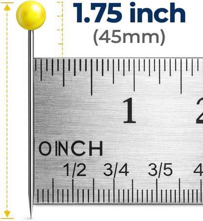 600 PCS Yellow Glass Head Sewing Pins, 1.75 Inch Long Pins for Quilting | Yellow glass head pins with durable steel shafts, perfect for sewing, quilting, fabric crafts, DIY projects and daily repairs