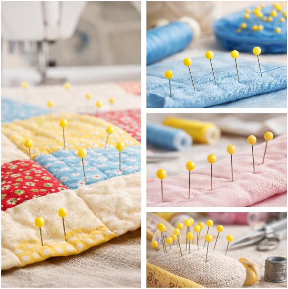 600 PCS Yellow Glass Head Sewing Pins, 1.75 Inch Long Pins for Quilting | Yellow glass head pins with durable steel shafts, perfect for sewing, quilting, fabric crafts, DIY projects and daily repairs