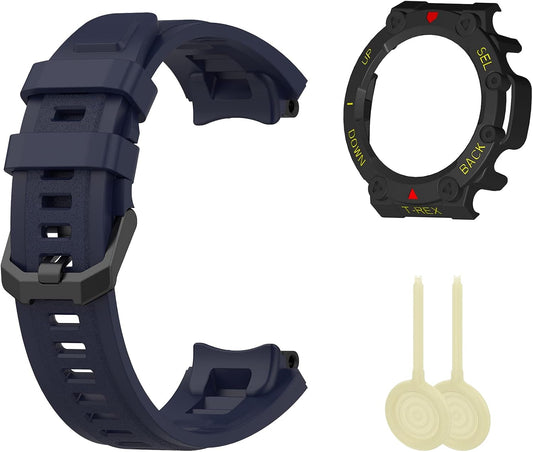 Band with Case for Amazfit T-Rex 2 Watch, Hard PC Protective Bumper Cover Replacement Silicone Watch Strap for Amazfit T Rex 2 Smartwatch Accessory
