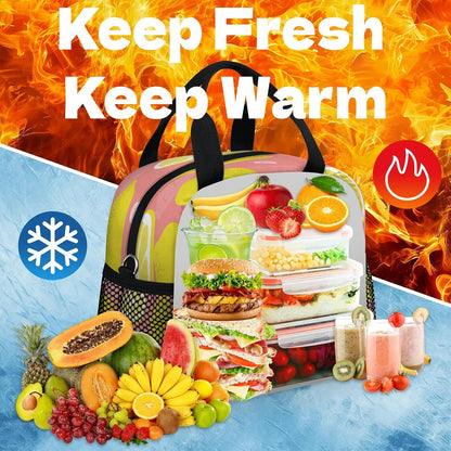 Lemon Fruits Pink Lunch Bag - Leak proof Reusable Lunch Box, Suitable for Picnicking, Office, Beach, Hiking, Insulated and Refrigerated Handbag - Suitable for Men and Women