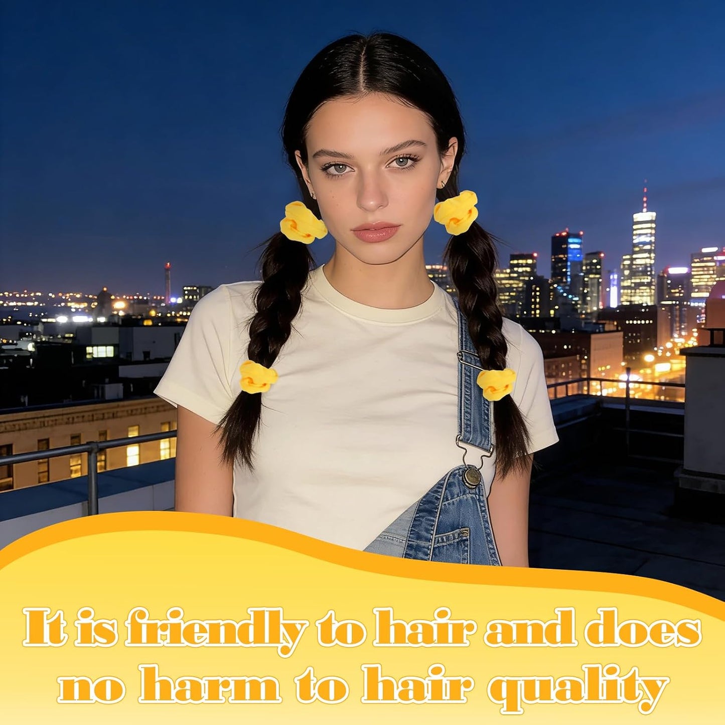 Yellow Hair Scrunchies, Soft Elastic Hair Ties for Women and Girls, No Damage Ponytail Holders for Daily Wear, Gym, Parties & Gifts, 2 Pack