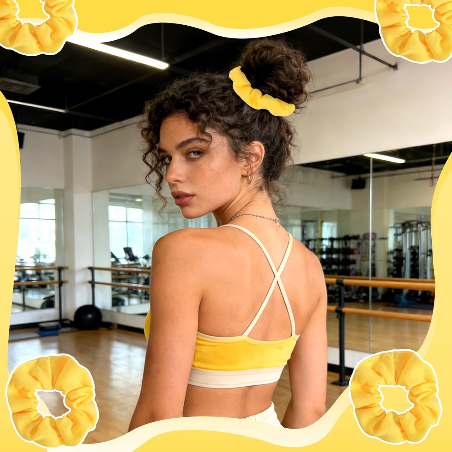 Yellow Hair Scrunchies, Soft Elastic Hair Ties for Women and Girls, No Damage Ponytail Holders for Daily Wear, Gym, Parties & Gifts, 2 Pack