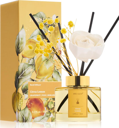 Flower Reed Diffuser Set, Citrus Lemon Diffuser Set, 5.07 Fl.oz (150ml), Home Fragrance, Bathroom, Bedroom & Home Décor, Air Freshener