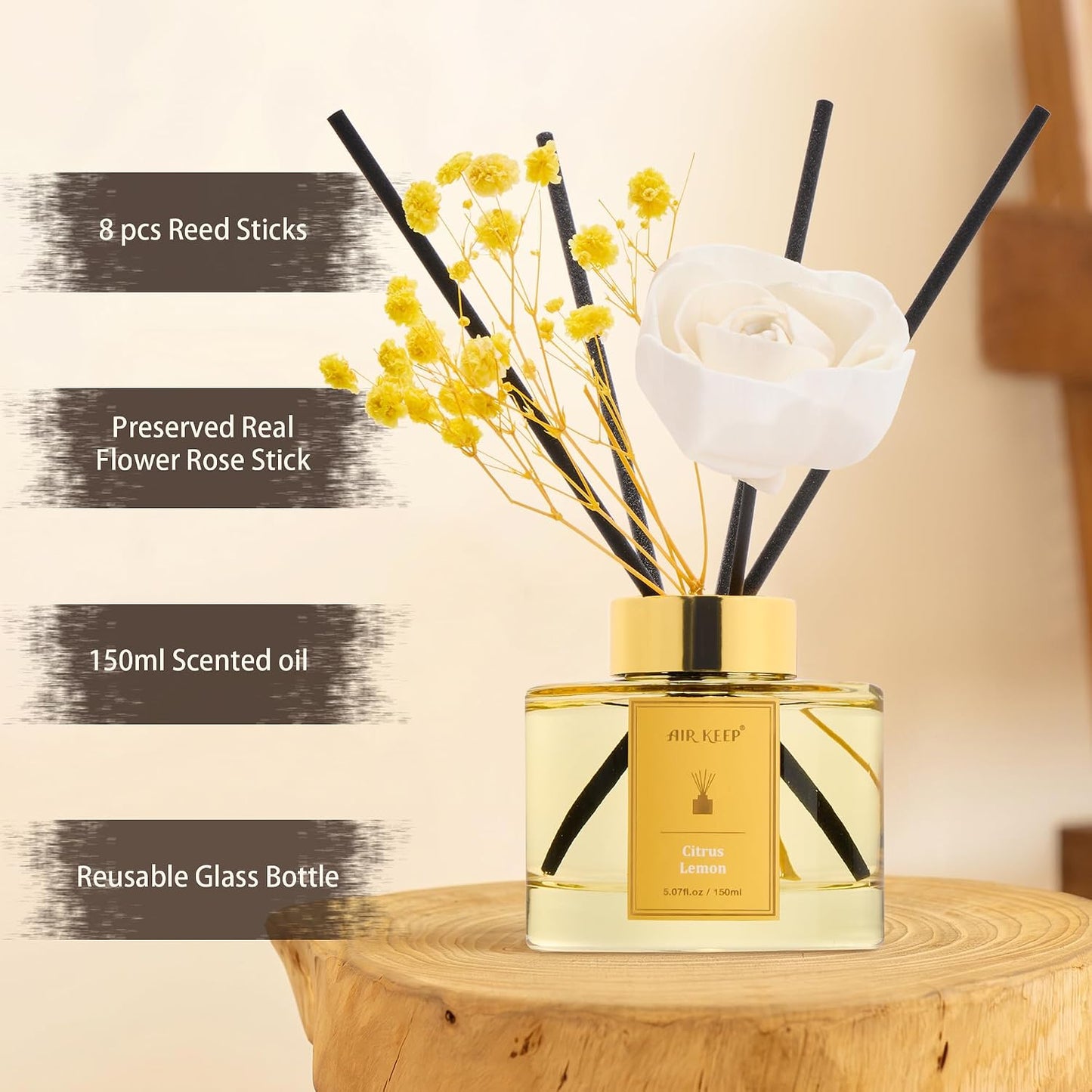 Flower Reed Diffuser Set, Citrus Lemon Diffuser Set, 5.07 Fl.oz (150ml), Home Fragrance, Bathroom, Bedroom & Home Décor, Air Freshener