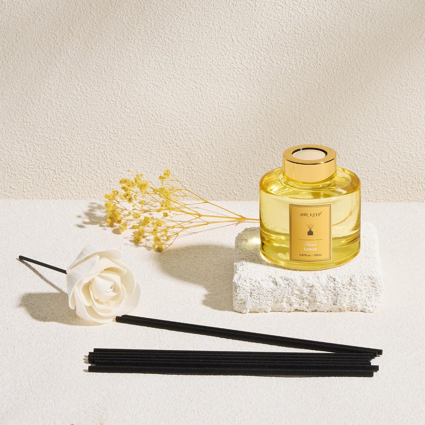 Flower Reed Diffuser Set, Citrus Lemon Diffuser Set, 5.07 Fl.oz (150ml), Home Fragrance, Bathroom, Bedroom & Home Décor, Air Freshener