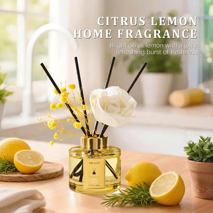 Flower Reed Diffuser Set, Citrus Lemon Diffuser Set, 5.07 Fl.oz (150ml), Home Fragrance, Bathroom, Bedroom & Home Décor, Air Freshener