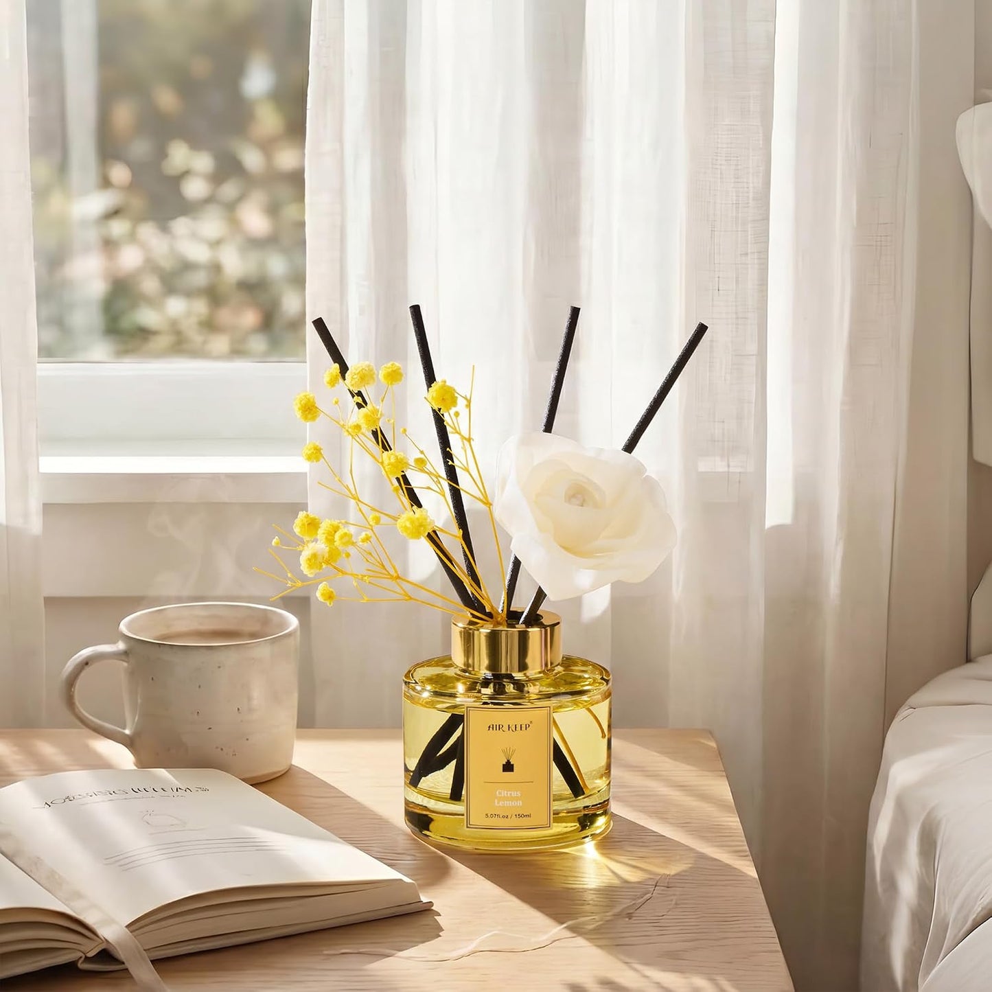 Flower Reed Diffuser Set, Citrus Lemon Diffuser Set, 5.07 Fl.oz (150ml), Home Fragrance, Bathroom, Bedroom & Home Décor, Air Freshener