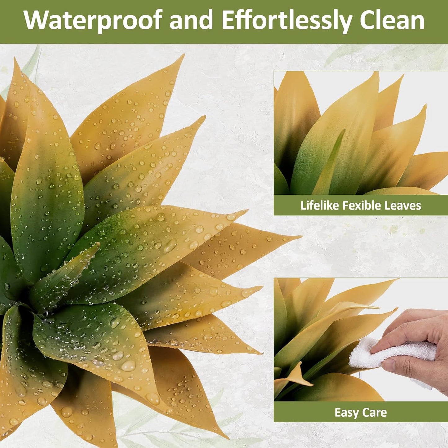 3 Pcs Artificial Agave Plant Outdoor Fake Succulent | 15.75 Inch Yellow Faux Succulents, UV Resistant Fall Agave Outdoor, Front Porch Patio Decor, Large Artificial Fall Plants