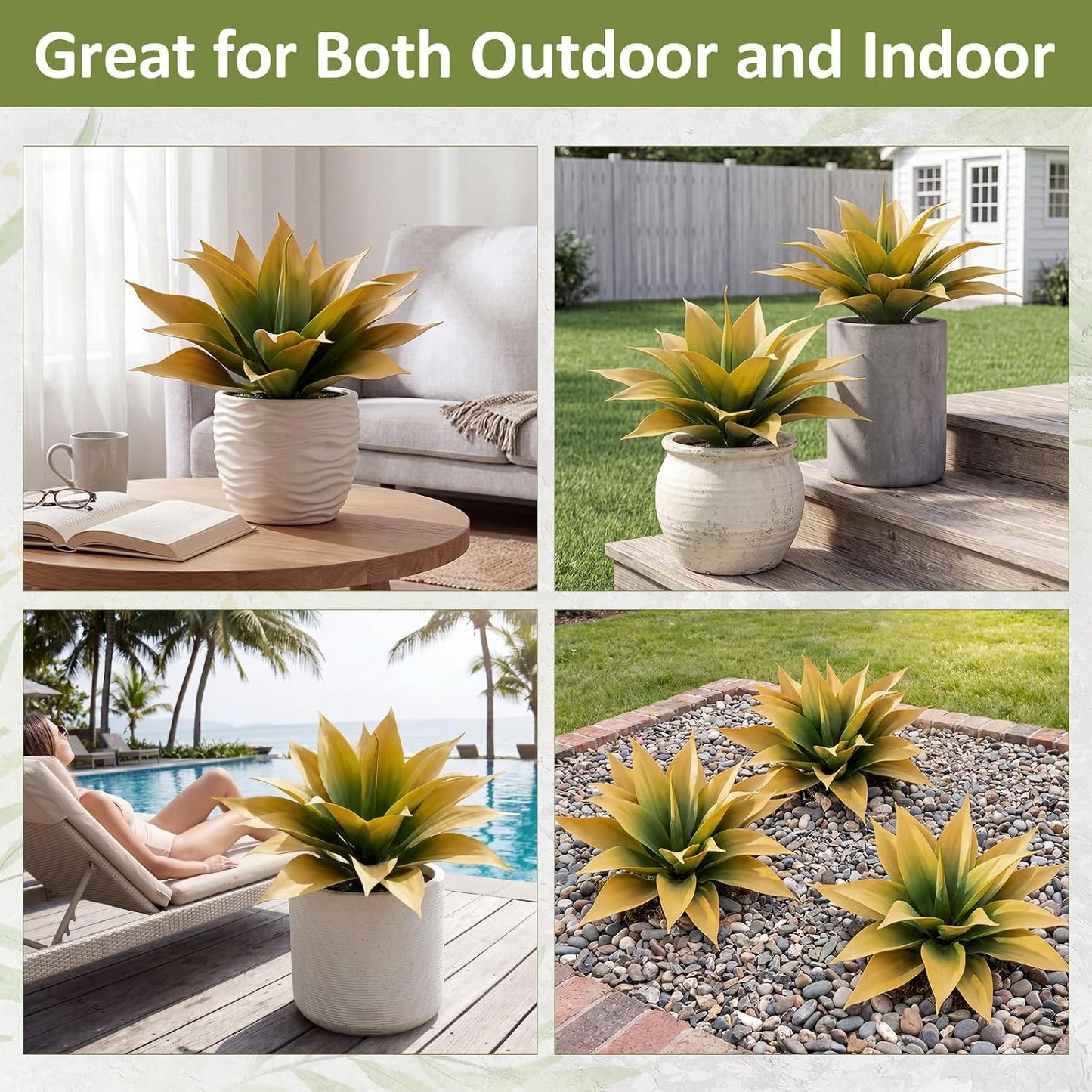 3 Pcs Artificial Agave Plant Outdoor Fake Succulent | 15.75 Inch Yellow Faux Succulents, UV Resistant Fall Agave Outdoor, Front Porch Patio Decor, Large Artificial Fall Plants