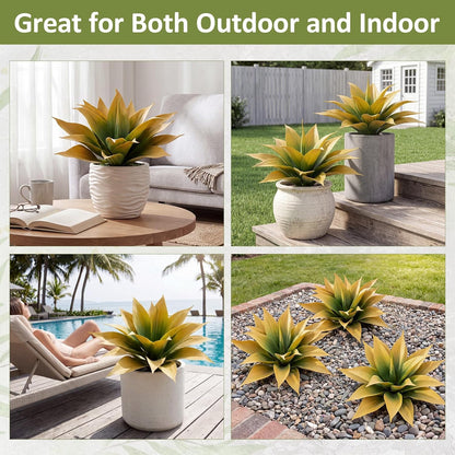3 Pcs Artificial Agave Plant Outdoor Fake Succulent | 15.75 Inch Yellow Faux Succulents, UV Resistant Fall Agave Outdoor, Front Porch Patio Decor, Large Artificial Fall Plants
