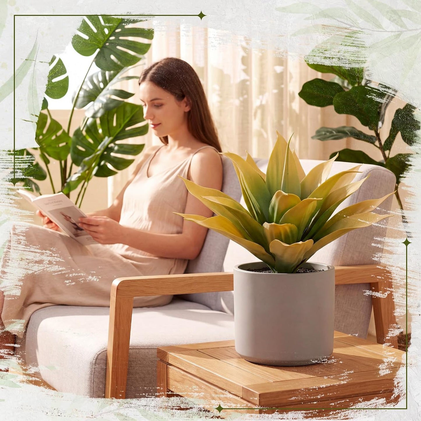 3 Pcs Artificial Agave Plant Outdoor Fake Succulent | 15.75 Inch Yellow Faux Succulents, UV Resistant Fall Agave Outdoor, Front Porch Patio Decor, Large Artificial Fall Plants