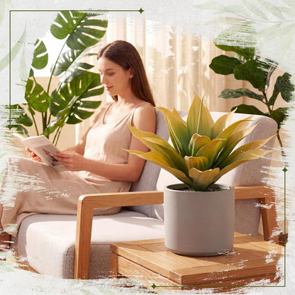 3 Pcs Artificial Agave Plant Outdoor Fake Succulent | 15.75 Inch Yellow Faux Succulents, UV Resistant Fall Agave Outdoor, Front Porch Patio Decor, Large Artificial Fall Plants