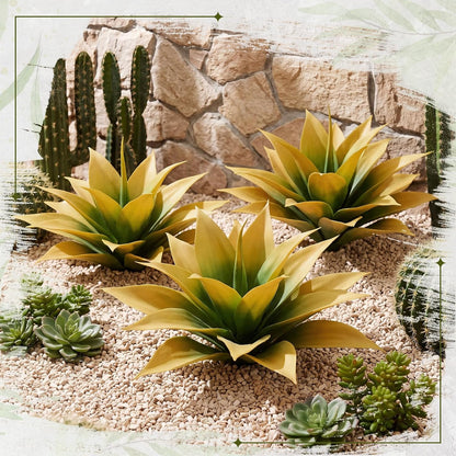 3 Pcs Artificial Agave Plant Outdoor Fake Succulent | 15.75 Inch Yellow Faux Succulents, UV Resistant Fall Agave Outdoor, Front Porch Patio Decor, Large Artificial Fall Plants