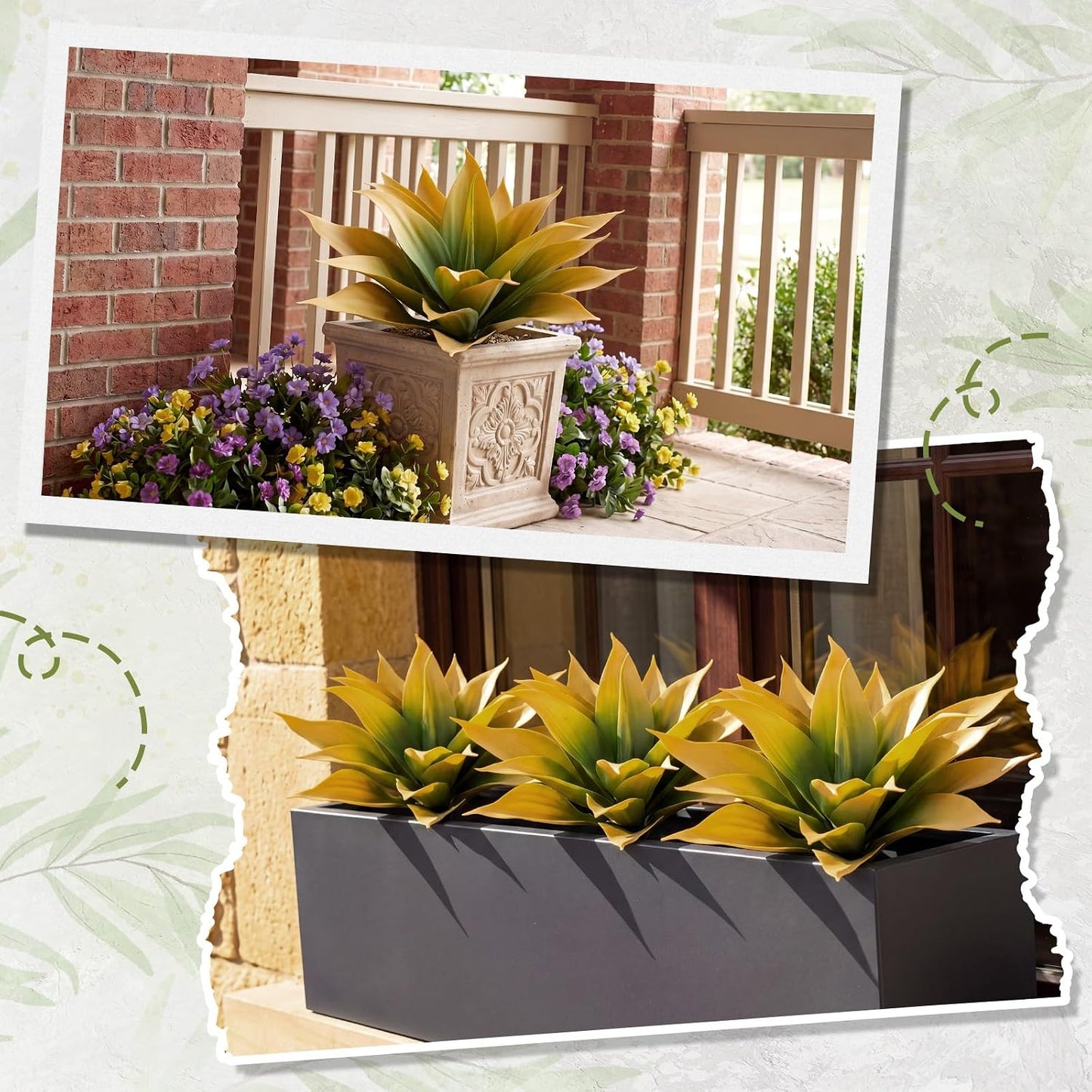 3 Pcs Artificial Agave Plant Outdoor Fake Succulent | 15.75 Inch Yellow Faux Succulents, UV Resistant Fall Agave Outdoor, Front Porch Patio Decor, Large Artificial Fall Plants