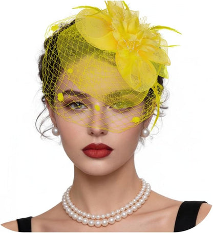 Fascinators Hats for Women Tea Party Hat Floral Feathers Mesh Headwear Lace Headband Veil Hair Clip Cocktail Wedding Church