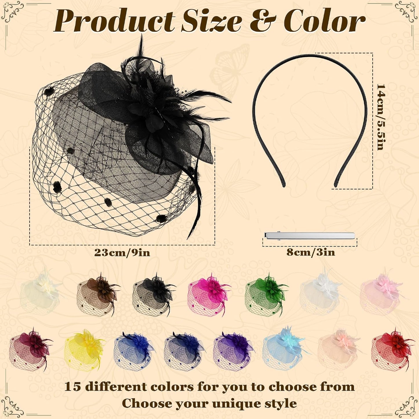Fascinators Hats for Women Tea Party Hat Floral Feathers Mesh Headwear Lace Headband Veil Hair Clip Cocktail Wedding Church