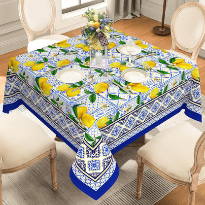 Small Square Tablecloth 52x52 Inch, Stain Resistant Wrinkle Free Card Table Tablecloth Summer Lemon Blue Square Table Cloth Cover for Dinner Party Picnic Decor