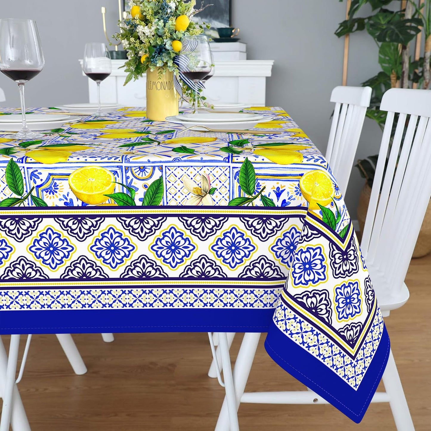 Small Square Tablecloth 52x52 Inch, Stain Resistant Wrinkle Free Card Table Tablecloth Summer Lemon Blue Square Table Cloth Cover for Dinner Party Picnic Decor