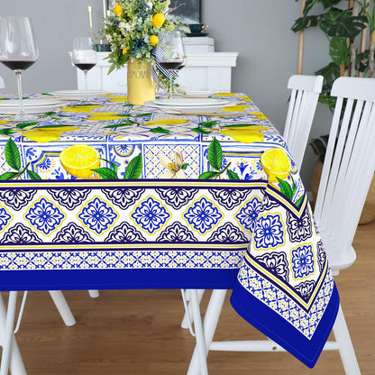 Small Square Tablecloth 52x52 Inch, Stain Resistant Wrinkle Free Card Table Tablecloth Summer Lemon Blue Square Table Cloth Cover for Dinner Party Picnic Decor