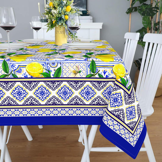 Small Square Tablecloth 52x52 Inch, Stain Resistant Wrinkle Free Card Table Tablecloth Summer Lemon Blue Square Table Cloth Cover for Dinner Party Picnic Decor