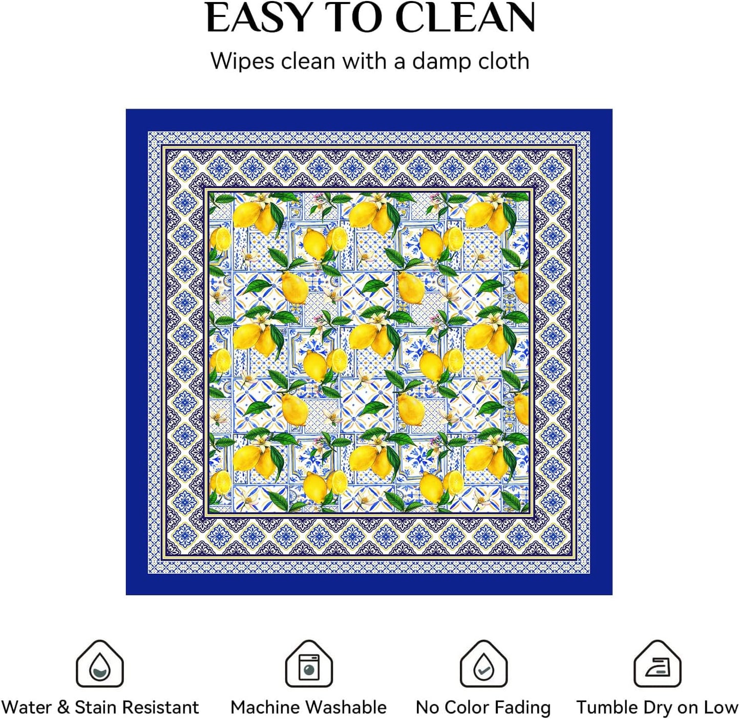 Small Square Tablecloth 52x52 Inch, Stain Resistant Wrinkle Free Card Table Tablecloth Summer Lemon Blue Square Table Cloth Cover for Dinner Party Picnic Decor