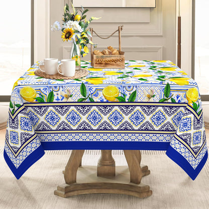 Small Square Tablecloth 52x52 Inch, Stain Resistant Wrinkle Free Card Table Tablecloth Summer Lemon Blue Square Table Cloth Cover for Dinner Party Picnic Decor