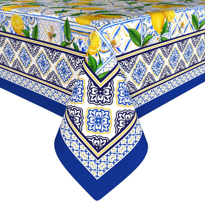Small Square Tablecloth 52x52 Inch, Stain Resistant Wrinkle Free Card Table Tablecloth Summer Lemon Blue Square Table Cloth Cover for Dinner Party Picnic Decor