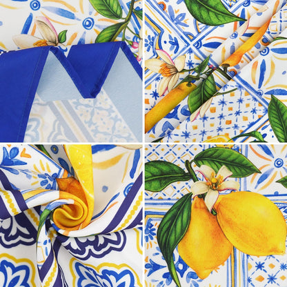 Small Square Tablecloth 52x52 Inch, Stain Resistant Wrinkle Free Card Table Tablecloth Summer Lemon Blue Square Table Cloth Cover for Dinner Party Picnic Decor