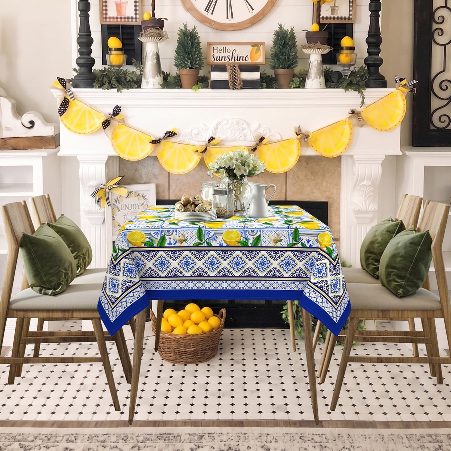 Small Square Tablecloth 52x52 Inch, Stain Resistant Wrinkle Free Card Table Tablecloth Summer Lemon Blue Square Table Cloth Cover for Dinner Party Picnic Decor
