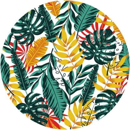 Summer Autumn Theme Tropical Palm Leaves Round Outdoor Area Rug 3ft Blue Yellow Reversible Circle Carpet for RV Camping Backyard Garden Patio Deck Balcony Porch Indoor Kitchen Bedroom Rug Mat