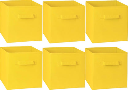 Foldable Cube Storage Bins, 11-Inch Yellow, 6-Pack Fabric Cubes Organizer for Closet or Shelves