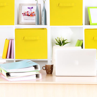 Foldable Cube Storage Bins, 11-Inch Yellow, 6-Pack Fabric Cubes Organizer for Closet or Shelves