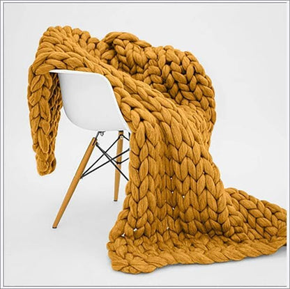 Chunky Knit Blanket Throw Cotton Throw Blanket 100% Handmade Warm & Cozy Blanket Couch Hand Knit Couch Throw Blanket Bed Home Decor Soft Breathable Fleece Throws,Yellow,60x60cm(24x24inch)