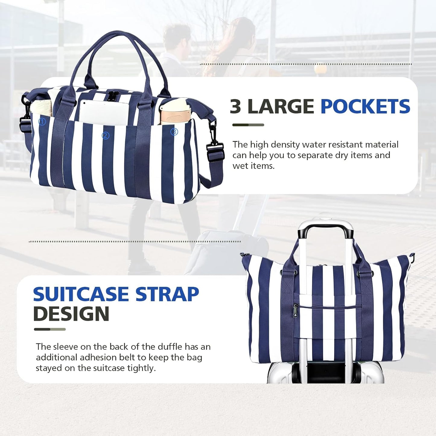 Travel Duffle Bag, Waterproof Weekender Bag Carry On Tote Bags for Women, Travel Essentials Sport Gym Bag for Men, Hospital Bag for Labor and Delivery, Overnight Bag Luggage Bag with Trolley Sleeve