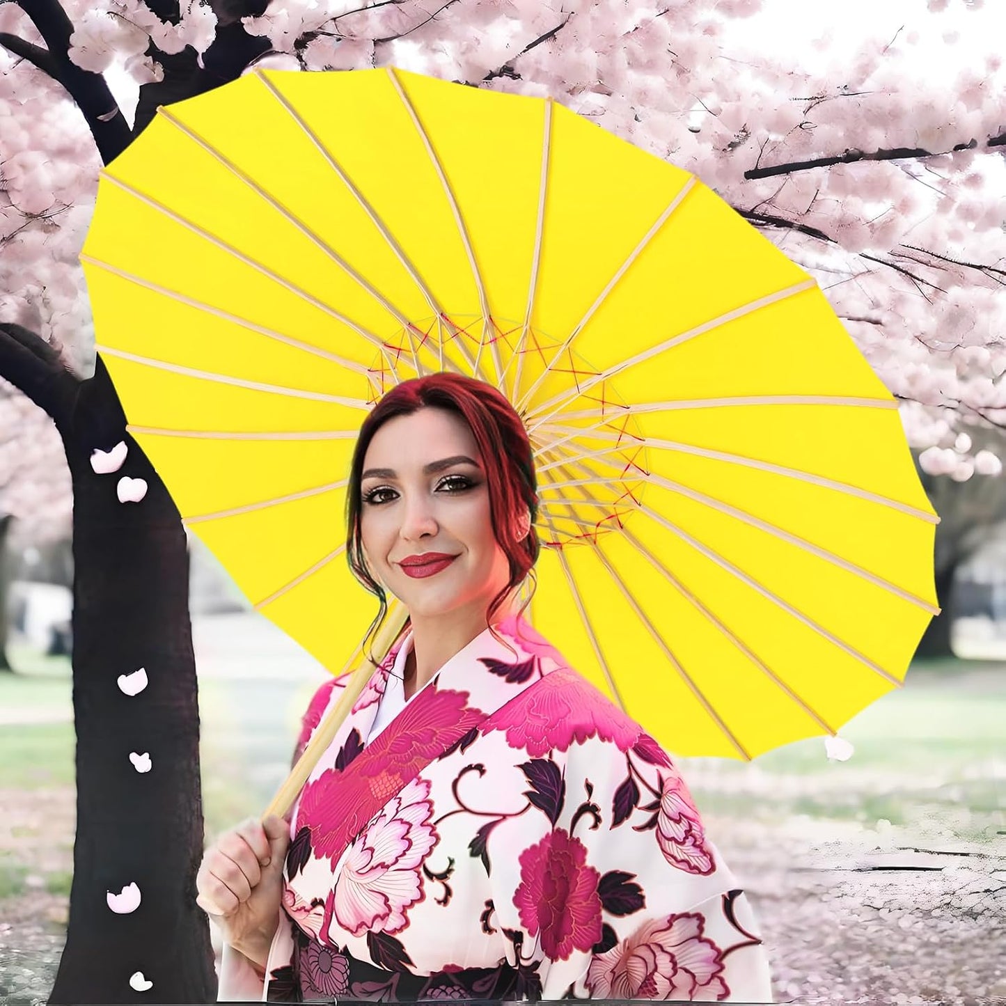 33" Yellow Nylon Decoration Handmade Parasol Umbrella Chinese Japanese Asian DIY Art Dance Classical Umbrella for Wedding Parties Photography Costumes Cosplay (1 PCS Yellow)