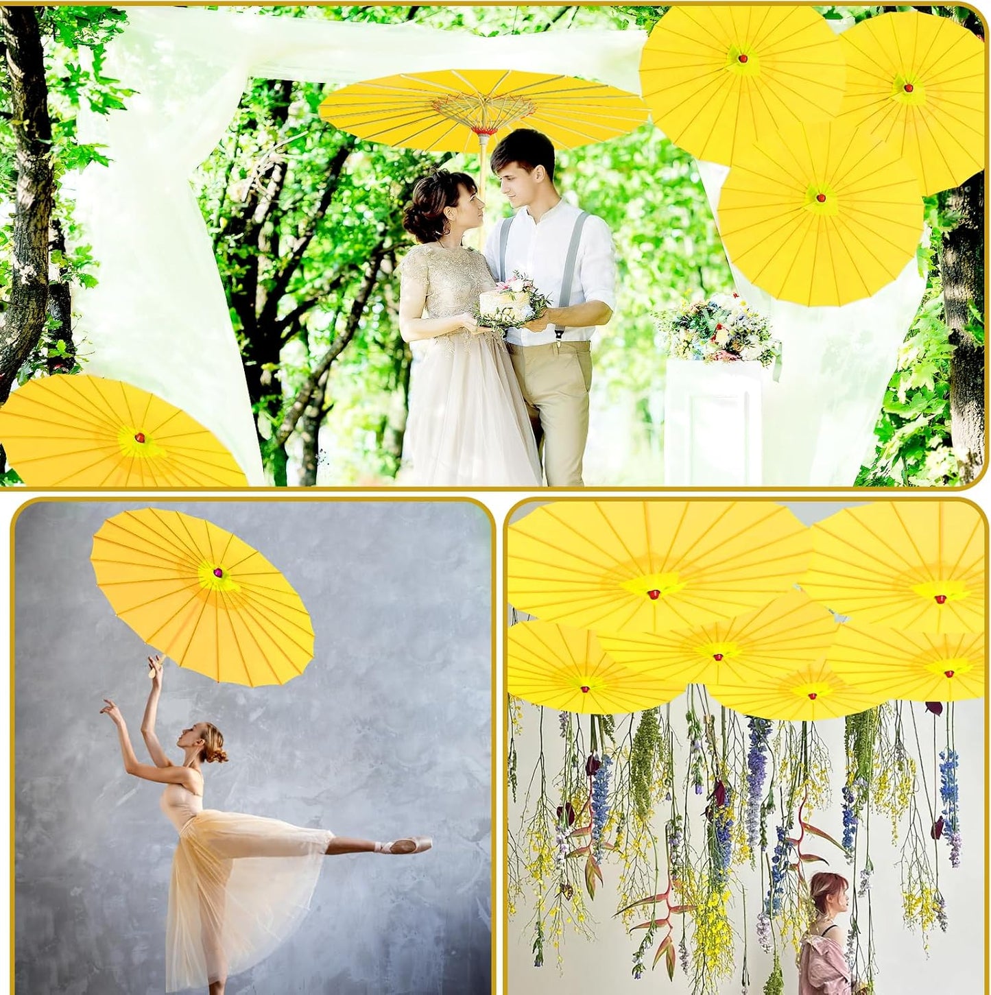 33" Yellow Nylon Decoration Handmade Parasol Umbrella Chinese Japanese Asian DIY Art Dance Classical Umbrella for Wedding Parties Photography Costumes Cosplay (1 PCS Yellow)