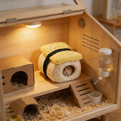 Sushi Shape Hamster Bed Plush Guinea Pig Cave Bed Warm Small Pet House Habitat Comfortable Hamster Hideout Small Pet Beds (Yellow)