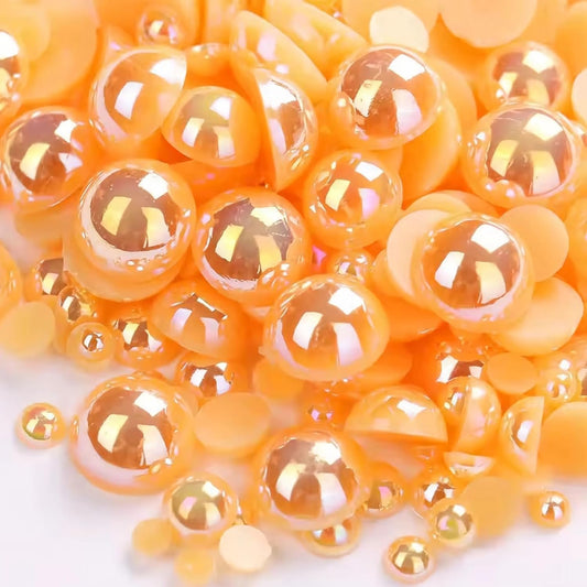 1000PCS Mixed Sizes 3/4/5/6/8/10mm Flatback Half Round Pearls Gems for Crafting, AB Color Pearl Beads Stones for Crafts Jewelry Clothes Shoes Dress Nail Art Making Embellishments (Orange Yellow AB)